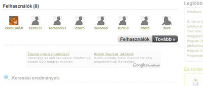 Felhasznlk listzsa keressnl
