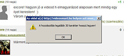 VideoSmart - Kommentek minimlis hossza